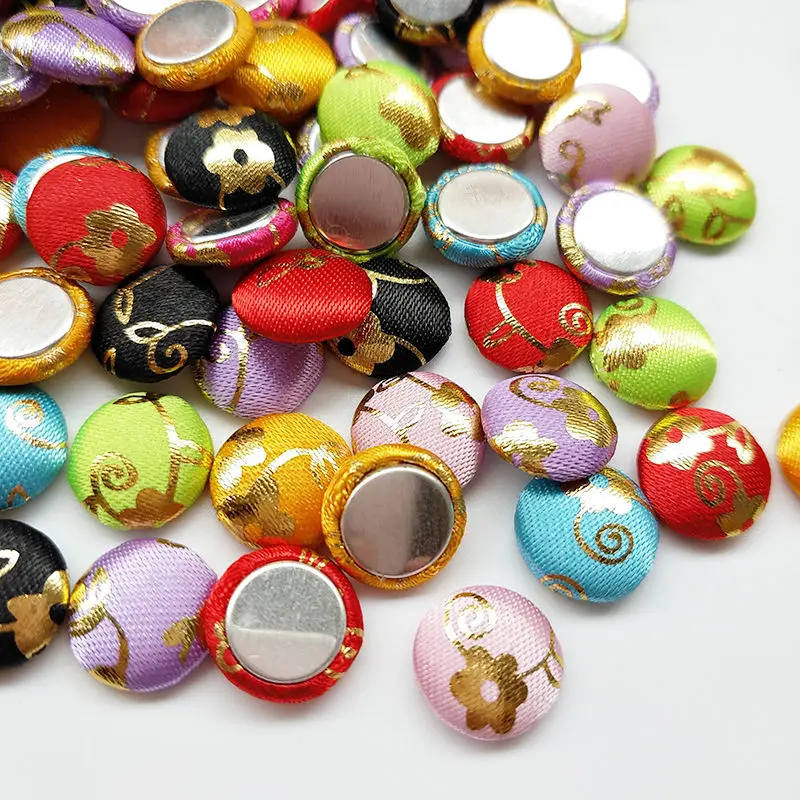 

suoja 50pcs/lot 12mm mix color Gold Flower Fabric Covered Button Flatback Flower Center