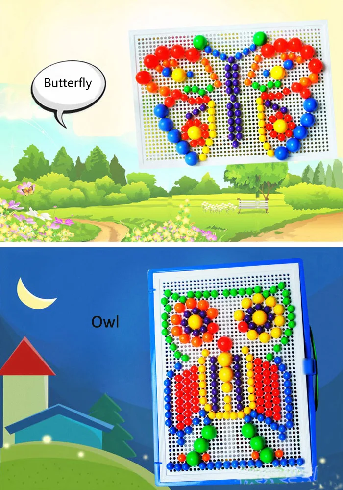 Creative Mosaic Pegboard Mushroom Nail Jigsaw Puzzle with Storage Basket for Children 296pcs