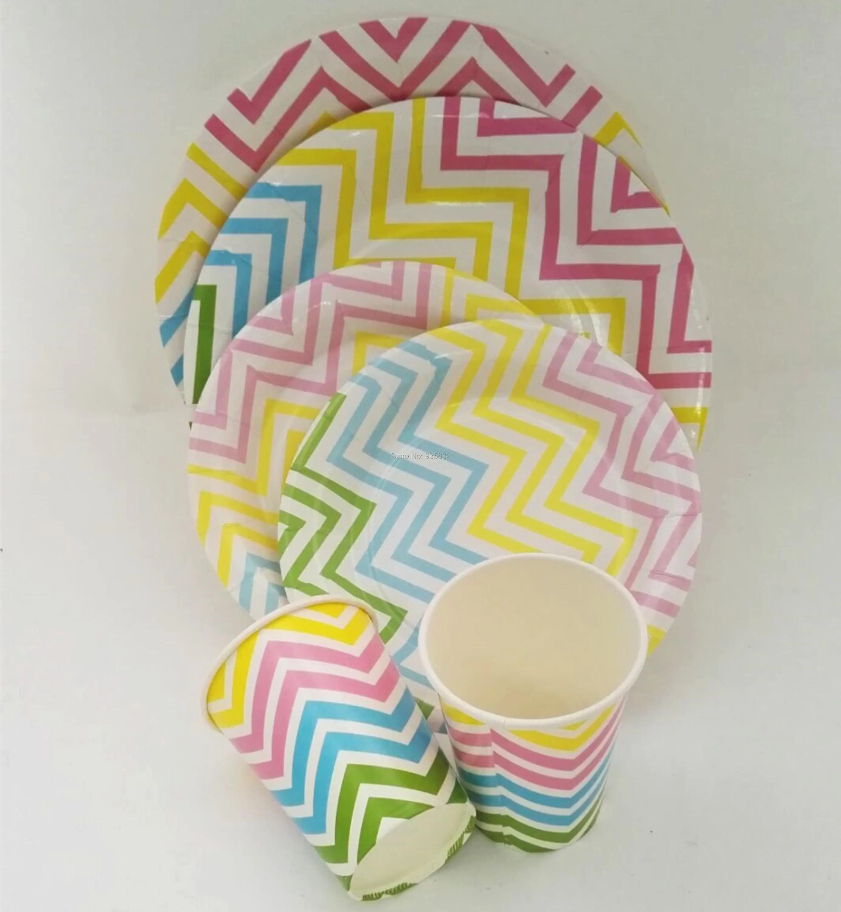 

72pcs New Hot Sell Colorful Chevron Party Tableware Set 9'' 7'' Paper Plate Paper Cup for Party Wedding Birthday Party Supplies