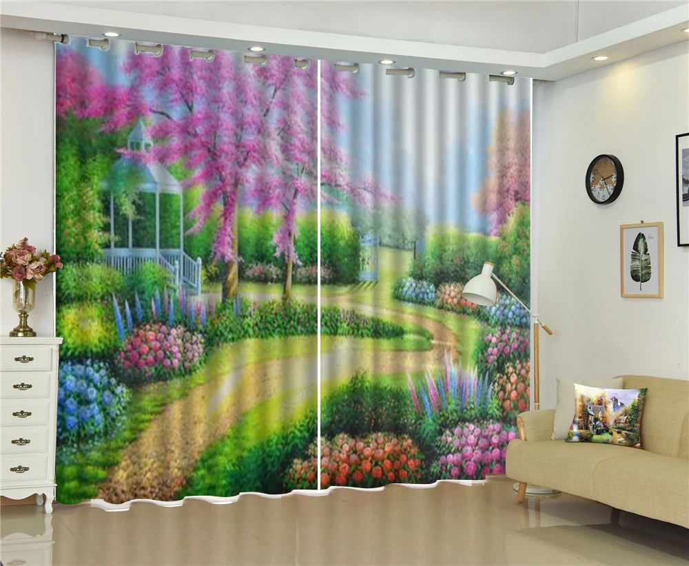 

Wholesale 3d Curtain Beautiful Spring Flowers Full Of Oil Painting Landscape HD Digital Printing Beautiful Curtains Natural Beau