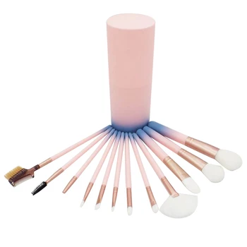 

12Pcs Makeup Brushes Set Make Up Fan Foundation Powder Eye shadow Face Brush With Brush Case Cup Holder Gradient Pink