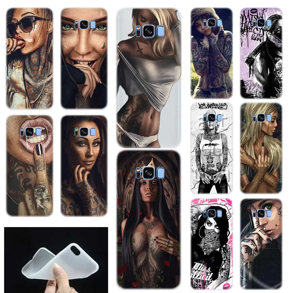 

Sexy Sleeve Tattoo Girl Soft TPU Silicone Phone Back Case Cover For Samsung Galaxy S6 S7 Edge S8 S9 S10 plus E Note 8 9 10 pro