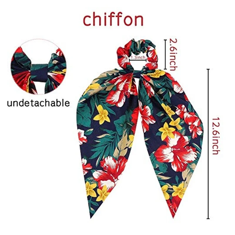 Bohemian Chiffon Flower Shrink Scarf Hair Band Ponytail Entrainment Bow Floral Print Hair Bundle Rope