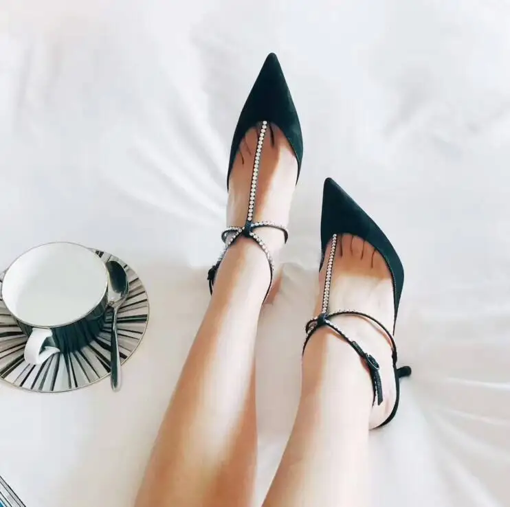black t strap high heels