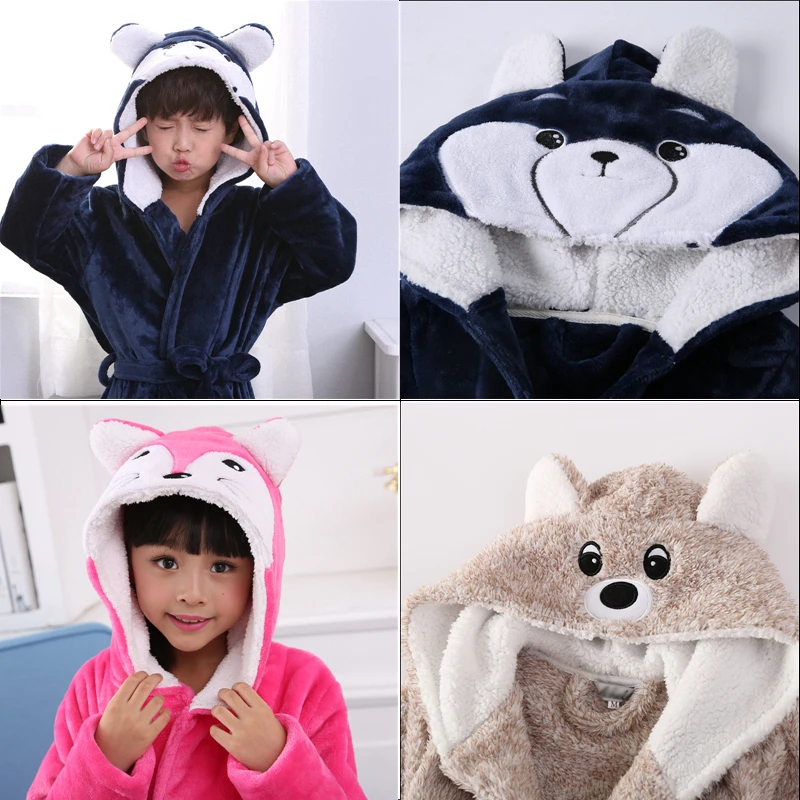 Fashion Baby Hooded Bathrobe Winter Autumn Cotton Bathrobe Children Bath Robes Boys Cartoon Long Flannel Kids Swimming Robe