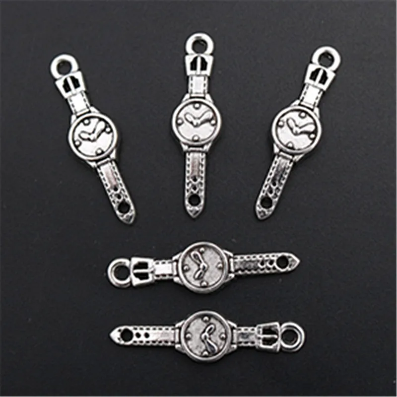 10pcs Antique Silver Color Retro Watch Charm Alloy Pendants Bracelet Key Chain DIY Metal Jewelry Findings 35*10mm A1434 | Украшения и