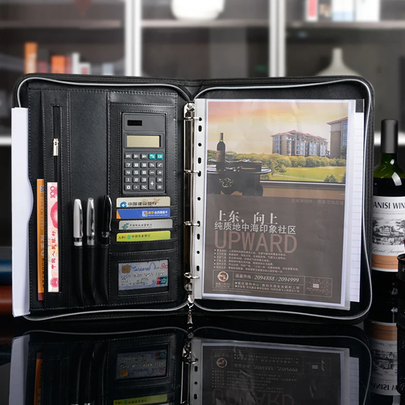 Free shipping multifunction leather Business Conference A4 contract folder with font b Calculator b font