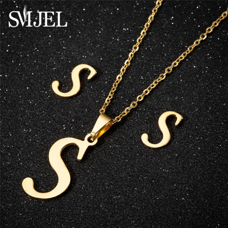 

SMJEL Stainless Steel Initial Letters Earrings for Women Gold Color Wedding Jewelry Customized Name Charm Earings Piercing Bijou