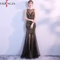 YIDINGZS Schwarz Gold Pailletten Perlen Lange Abendkleider Sexy Abendkleid Party Kleid 2019