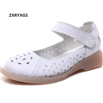 

2019 New Original Hollow Soft Genuine Leather Boots Summer Women Shoes Soft Bottom Comfort Casual Shoes Sandals Women Sandals