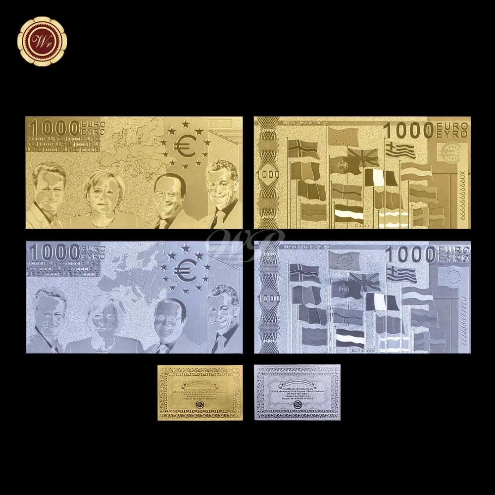 1000 евро банкнота золото и серебро нормальный фольги покрытием банкноты хороший декор подарки