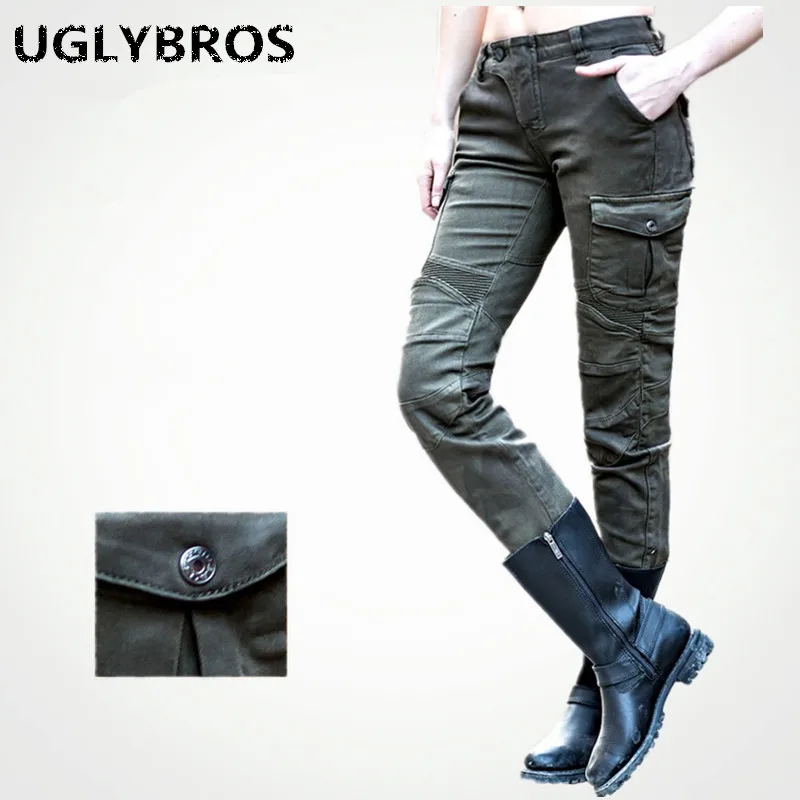 

Casual Ladies Army Green Jeans Uglybros Motorpool Ubs06 Jeans Motorcycle Trousers Racing Pants Moto Pants size:25 26 27