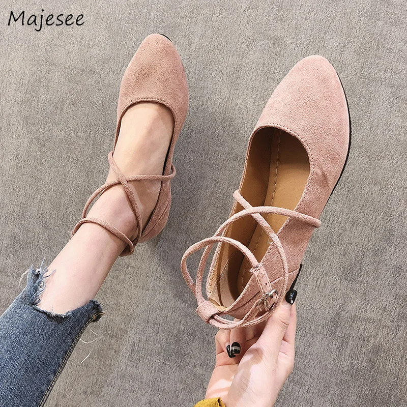 

Flats Women Soft Flock Simple Solid Colour Korean Style Pointed Toe Trendy Shoes Womens Retro Flat with All-match Casual Female