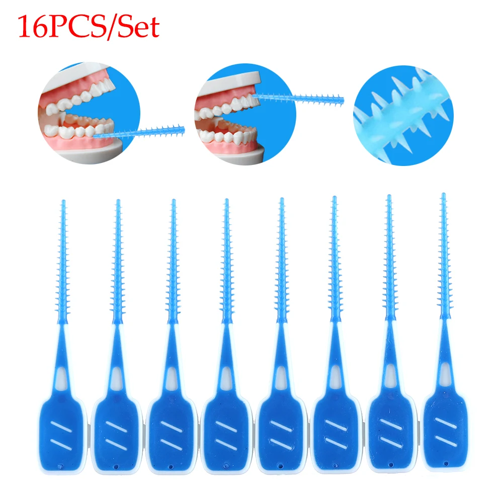 16 шт./компл. Мягкая Силиконовая зубная нить для чистки межзубных пространств, одноразовые палка для размещения между прутьями зуб Палочки s мулине зуб Палочки Уход за полостью рта кисть