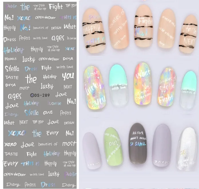 

DS289 2017 New Arrival Design Water Transfer Stickers for Nails Beauty Handwrite Words Nail Wraps Sticker Fingernails Decals