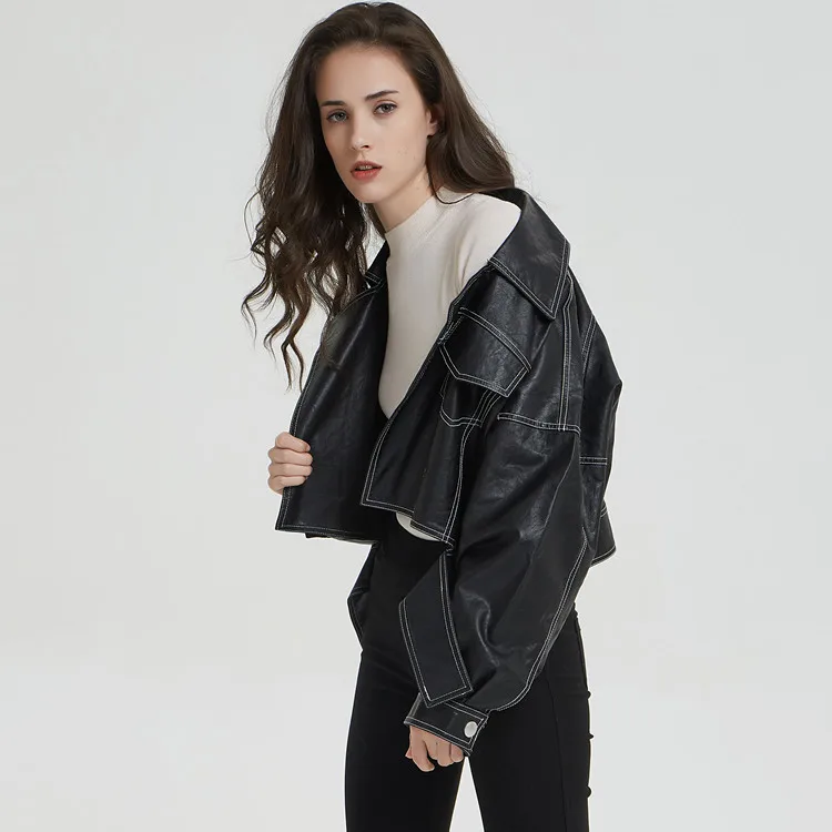 FTLZZ весенне осенняя куртка из искусственной кожи женские свободные