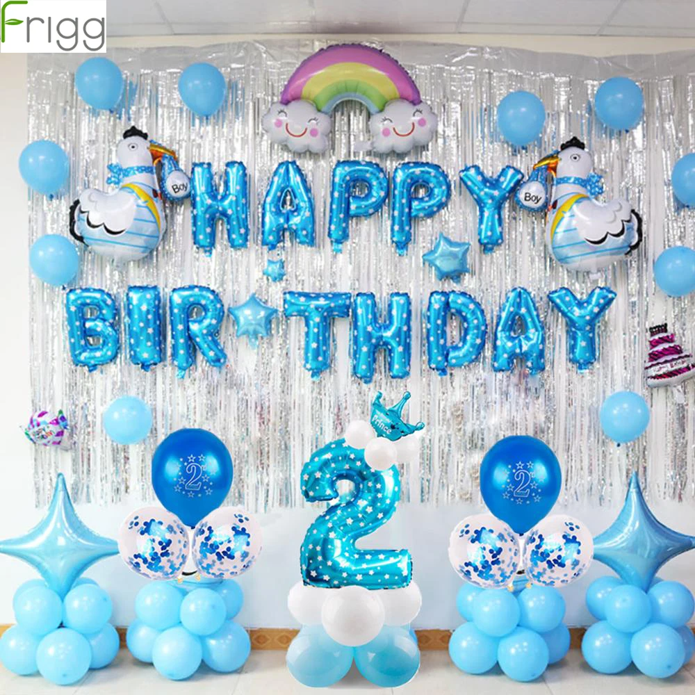 Frigg 2nd Birthday Balloons Number Balloon 2 Year Old Kids Blue Boy 2nd