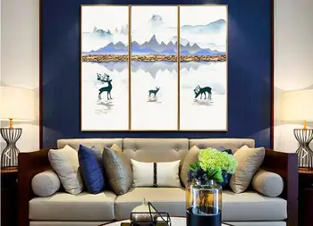 

New ink painting of China to make money to become rich deer running water abstract decorative painting unframed