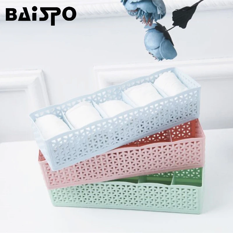 

BAISPO Home Storage Box 5 Cells Plastic Organizer Storage Box Household Items Tie Bra Socks Drawer Cosmetic Divider Container