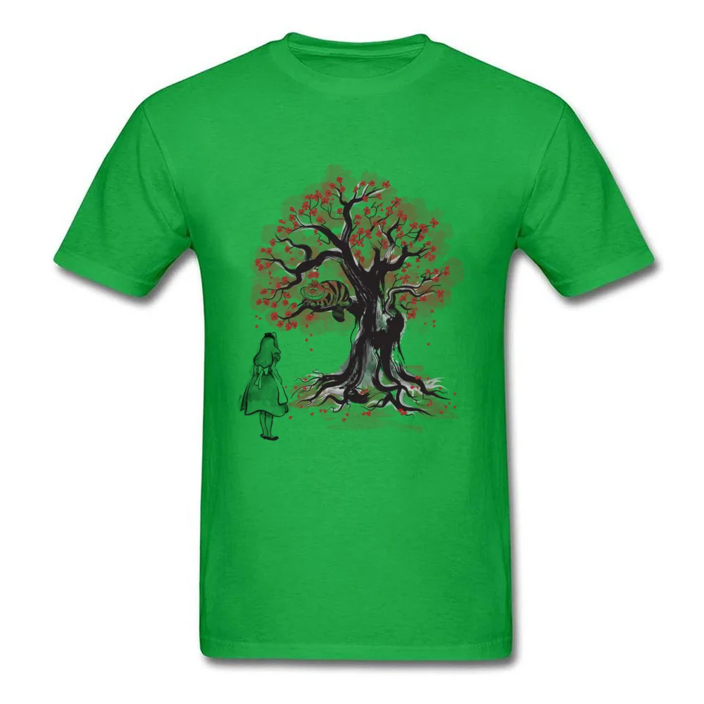 The Cheshires Tree sumi-e (monochrome) Funny Mens T Shirt Round Neck Short Sleeve 100% Cotton Tops & Tees Clothing Shirt The Cheshires Tree sumi-e (monochrome) green
