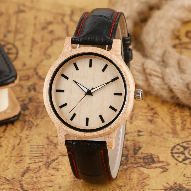 

Fashion Genuine Leather Band Strap Men Novel New Arrival Wrist Watch Hot Analog Women Bamboo Wooden Nature Wood Quartz