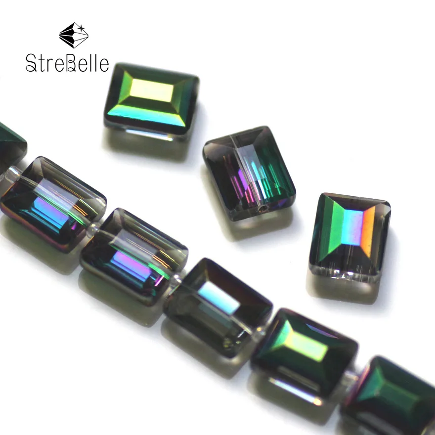 

2016 new fashion malachite green plating beads semi-crystal glass create your style Square shape beads 26fa