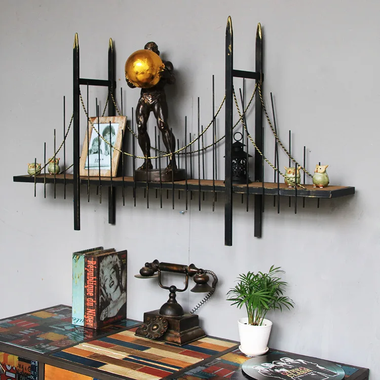

Retro bridge shelf bookAmerican Retro Industrial Wind Overpass Mural Wall Shelf Storage Wall Decoration Cafe Bar Wall Decoration
