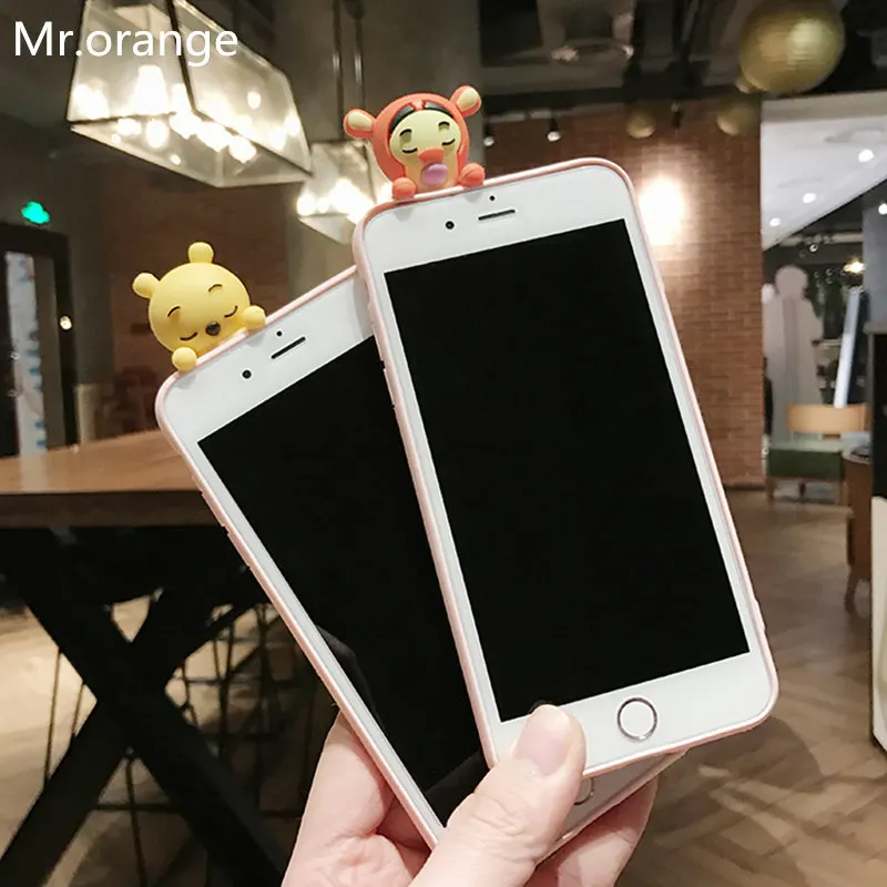 Mr. orange classic Cartoon Silicone Winnie Pooh Tigger Fundas Para Coque iphone X s 6 s 7/8 plus Soft Cover Capa Para Capinhas