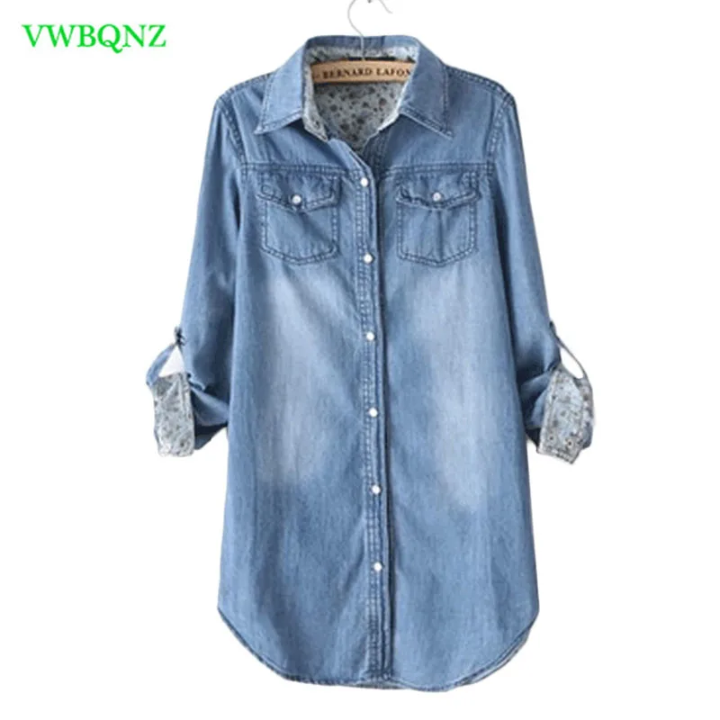 Плюс размер джинсовая куртка Женская Корейская Весенняя свободная длинная Базовая куртка Женская однобортная джинсовая куртка с длинным рукавом пальто 3XL A367