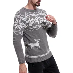 Свитеры для женщин мужской 2017 Для мужчин с длинными рукавами и круглым вырезом Модный хлопковый Рождественский свитер с рисунком оленя