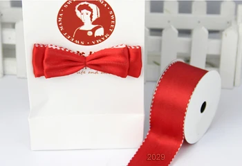 

Two tone satin red gift wrapping wired edge ribbon 25yards roll
