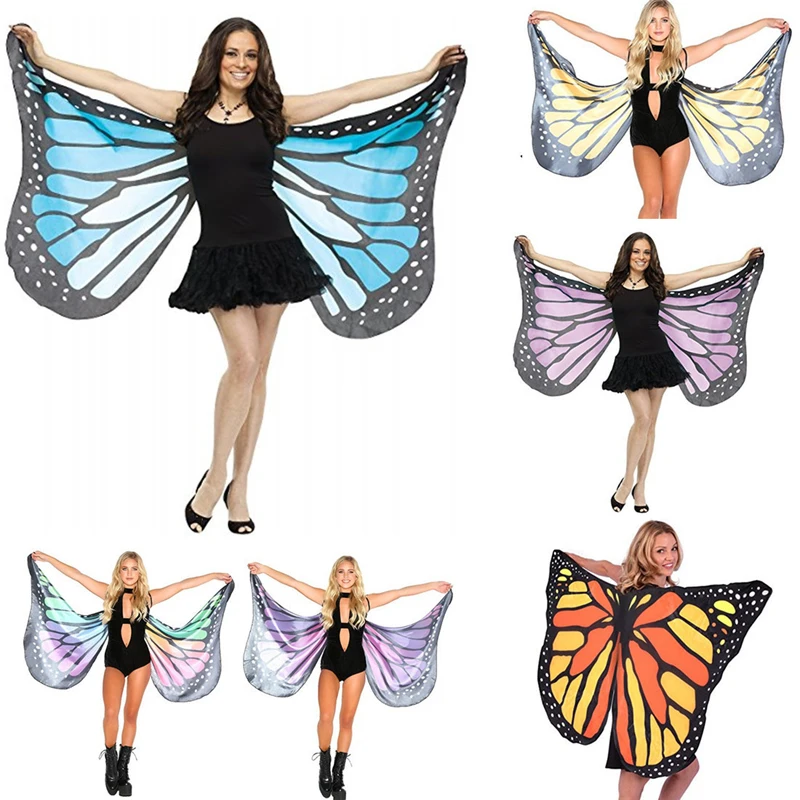 

Halloween party cosplay women Fashion fairy batterfly beach cape Ladies shawl Scarf Pashmina Butterfly Wing dress accessory