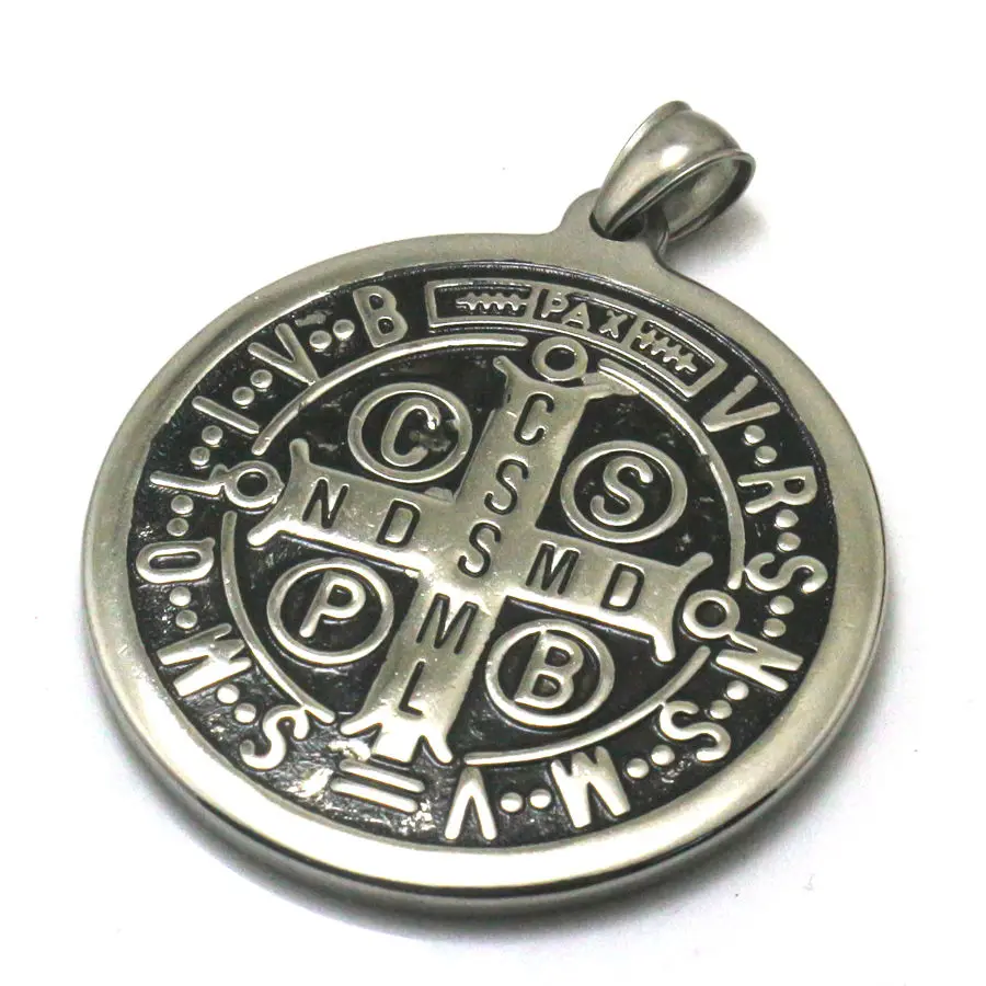 

45mm Saint Benedict of Nursia CSPB CSSML NDSMD 316L Stainless Steel Christianity Catholic Church Jesus Exorcism Big Pendant