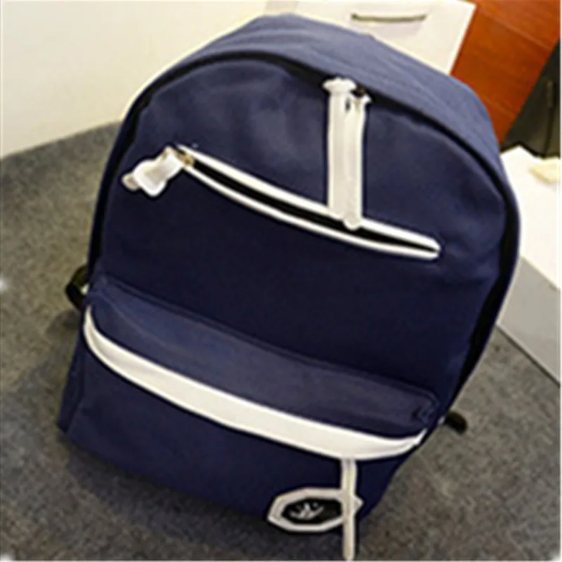 High Quality Casual Canvas Schoolbag Backpacks Dark Blue Adjustable