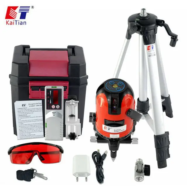 Cheap KaiTian Laser Level Receiver 3 Lines Self-Leveling 360 Rotary Horizontal 635nm Vertical Livello Laser Tripod Line Levels Tools  
