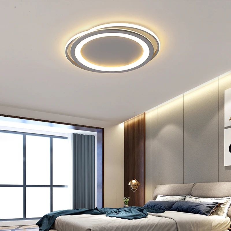 RC серый цвет прямоугольные потолочные светильники светодиодные Современные для гостиной спальни кабинет Круглый/квадратный серый цвет потолочный светильник