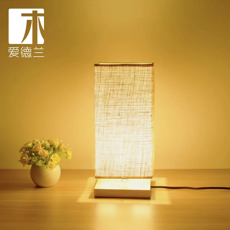 Деревянная лампа Эдварда] простая спальня гостиная массивная деревянная лампа современный китайский кабинет деревянная тканевая крышка лампа