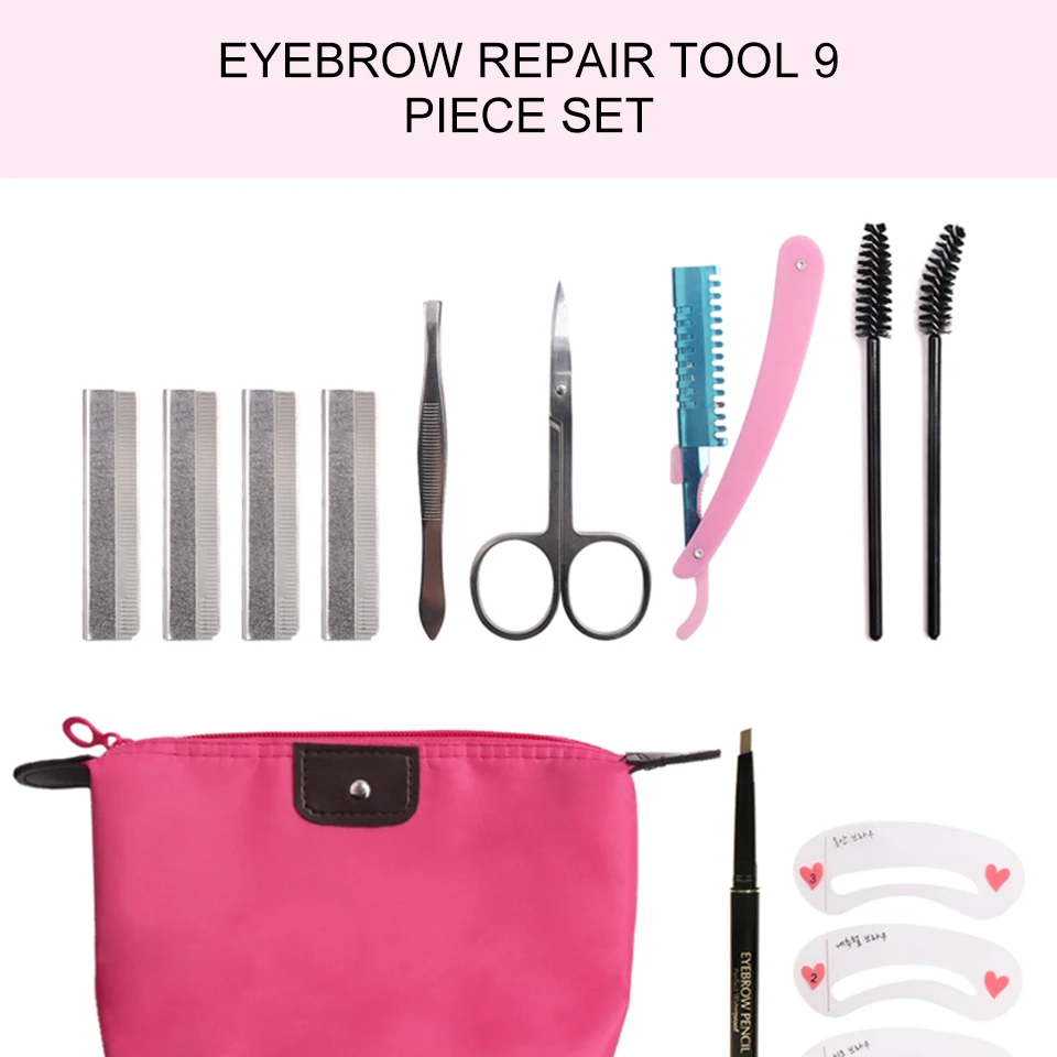 Mixdair 9 шт. набор инструментов для макияжа для бровей, женский косметический профессиональный набор, включая карандаш для бровей, кисти, ножницы, карты