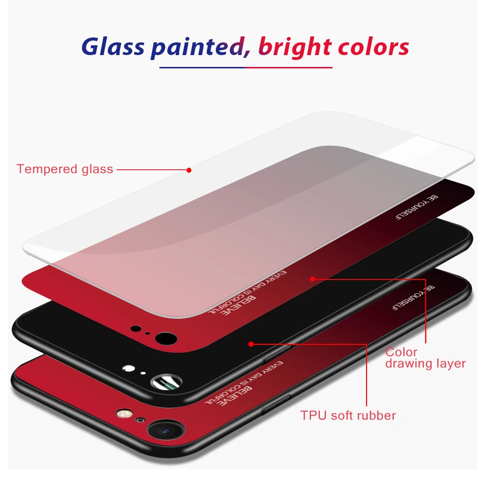 Градиентный чехол из закаленного стекла для iphone 11 por Max 6 6S 7 8 Plus для iphone X XR XS Max чехол для телефона s защитный чехол