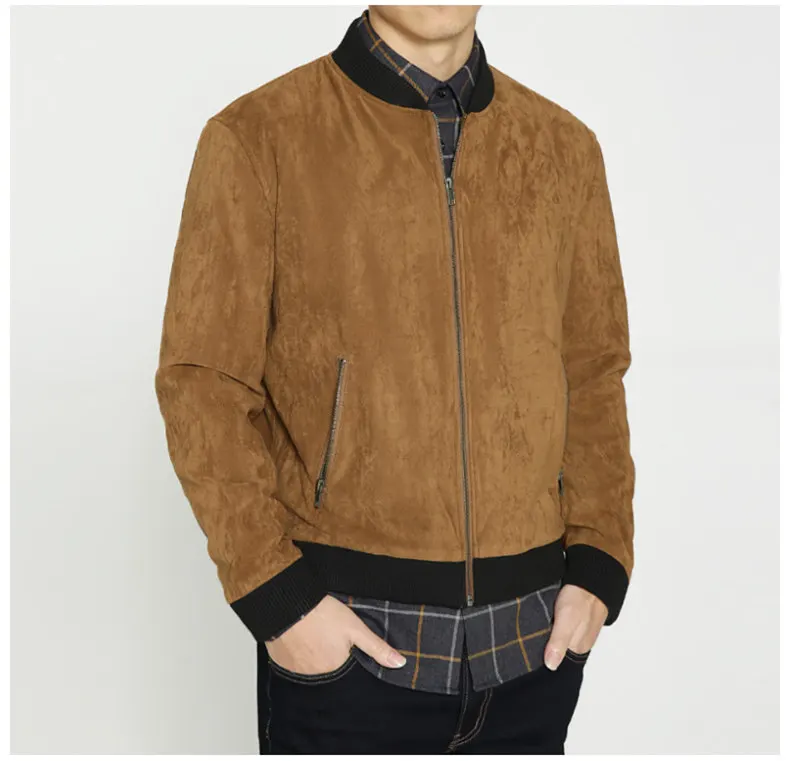 Jacket Men High Quality Autumn Baseball Collar Suede Spring Mens Jacket Coat Male Winter Warm Camel Size M L XL XXL 3XL 2018 New-01