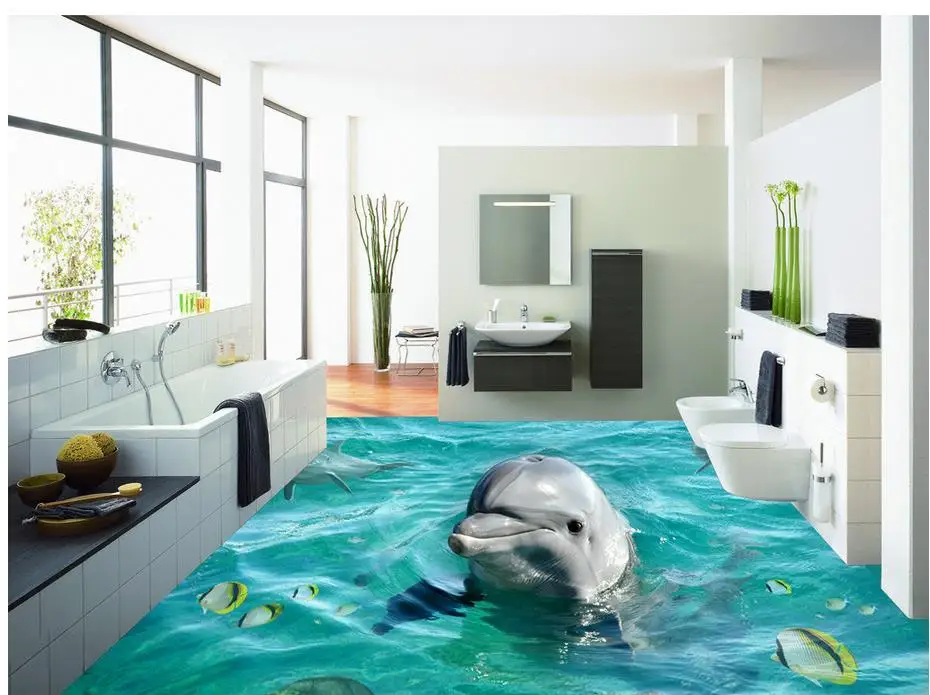 Водостойкая напольная роспись на заказ фото самоклеющиеся 3D Пол 3d Пол обои милый Дельфин пол Фреска