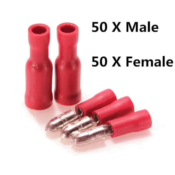 

100Pcs Red Insulated Crimp Terminals 4MM Red Insulated Female Male Bullet Butt Connector Crimp Terminals