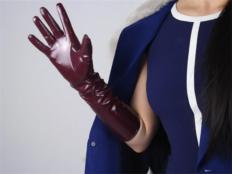 Женские полиуретановые перчатки из лакированной кожи Длинные Стильные 40 см яркие кожаные вечерние танцевальные кожаные женские перчатки для косплея PU40