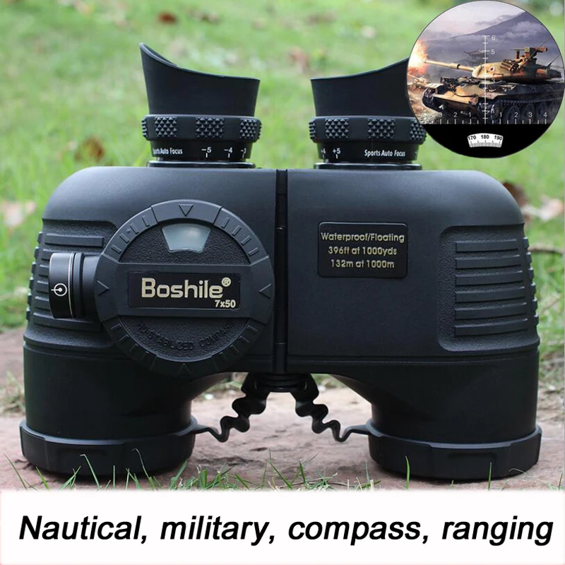 Boshile Powerful Military Binoculars Waterproof Nitrogen High quality 7X50 Rangefinder Binocular hd Big Azimuth Compass 4 Colors