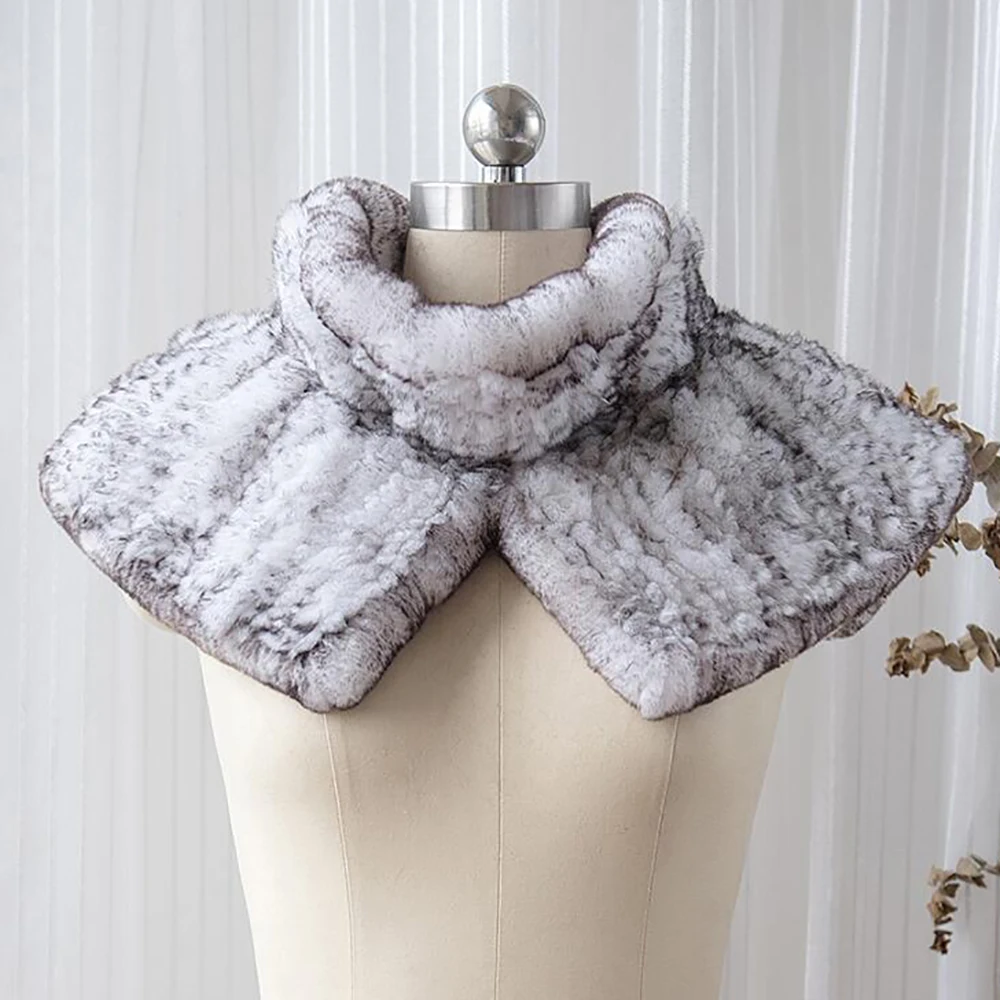 

[YCFUR] Winter Warm Scarf Shawl Women Knit Rex Rabbit Fur Scarves Shawls Female Neck Warmer Scarves Wraps Ladies