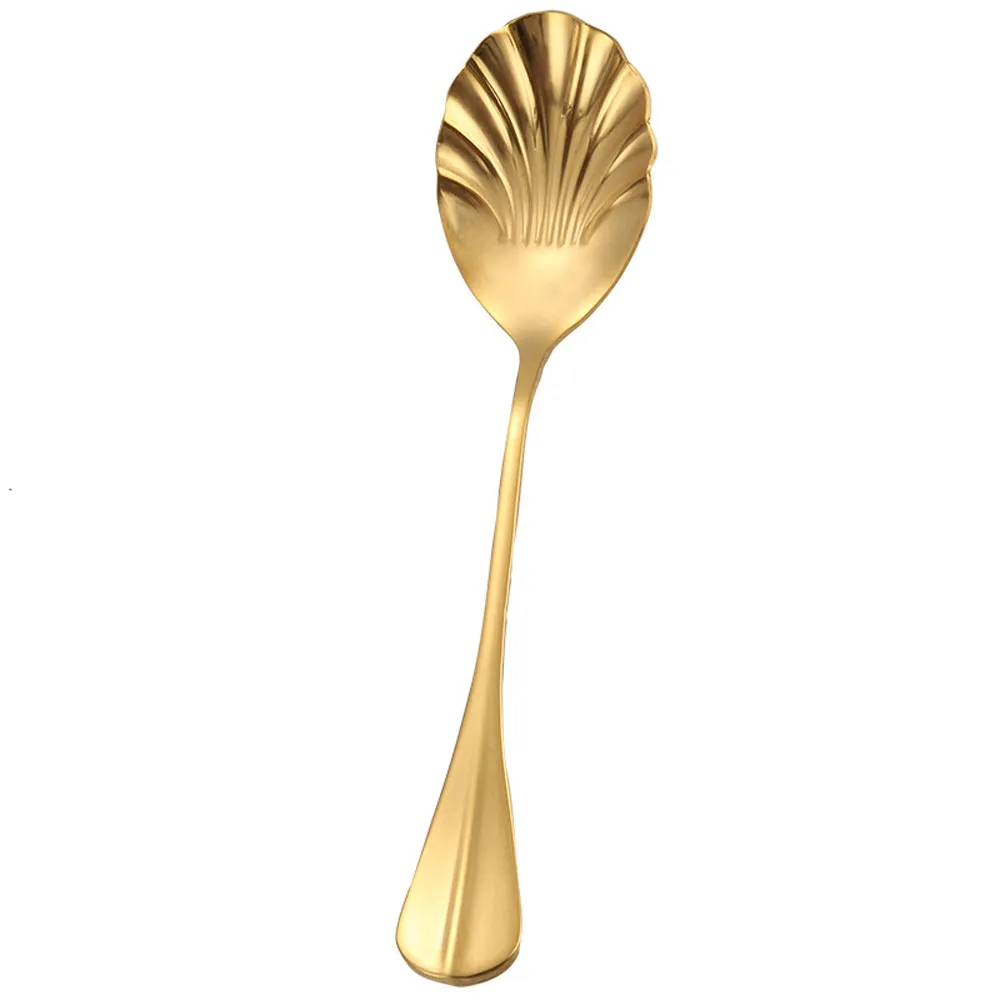 

Creative Rainbow Color Stainless Steel Shell Seashell Spoon Handle Spoon Flatware Coffee Drinking Tools Kitchen Gadgets #LC