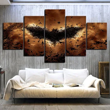 

5 Piece Dark Knight Batman Bat Symbol Video Game Poster HD Wall Pictures for Living Room Wall Decor