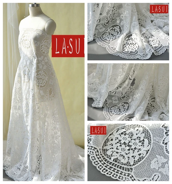 

LASUI Hollow embroidery lace female Dress graceful clothing fabrics, ivory white water soluble lace fabric Good quality