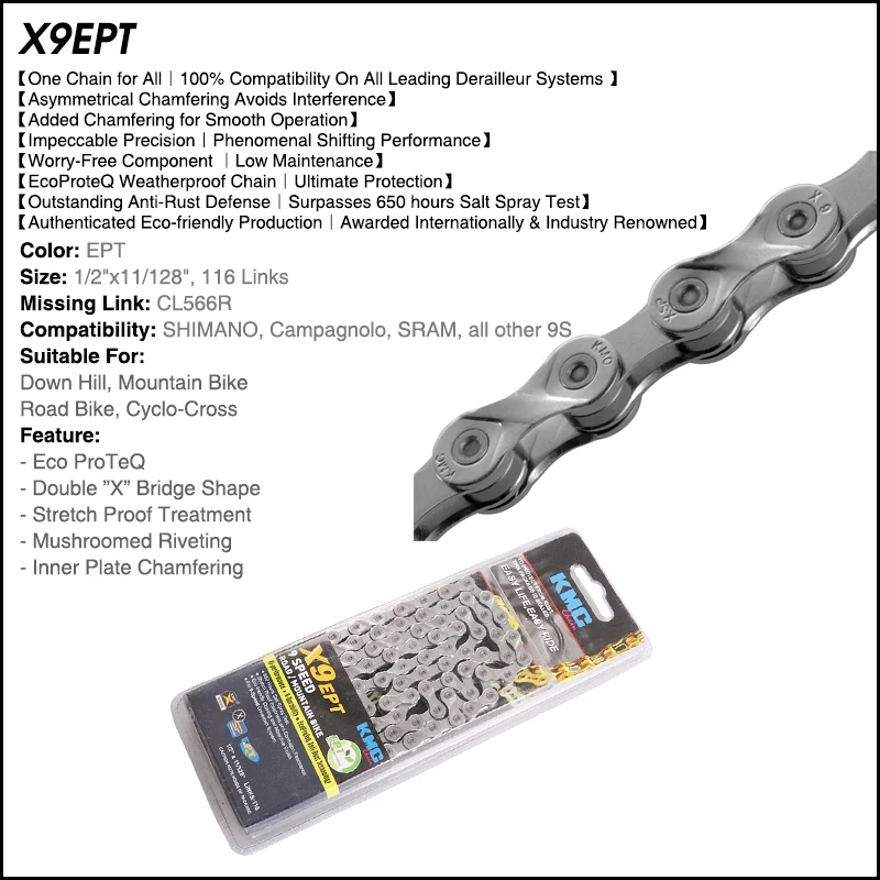 X8EPT X9EPT X10EL X11EL KMC велосипедная цепь дополнительный светильник 8 9 10 11S 116L MTB горная велосипедная цепь для SHIMANO SRAM 8/9/10/11S