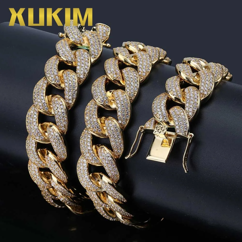 Xukim ювелирные изделия 18 мм Fat Miami кубинская цепочка полностью покрытая золотом и